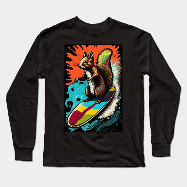 Squirrel surfing Long Sleeve T-Shirt by SygartCafe